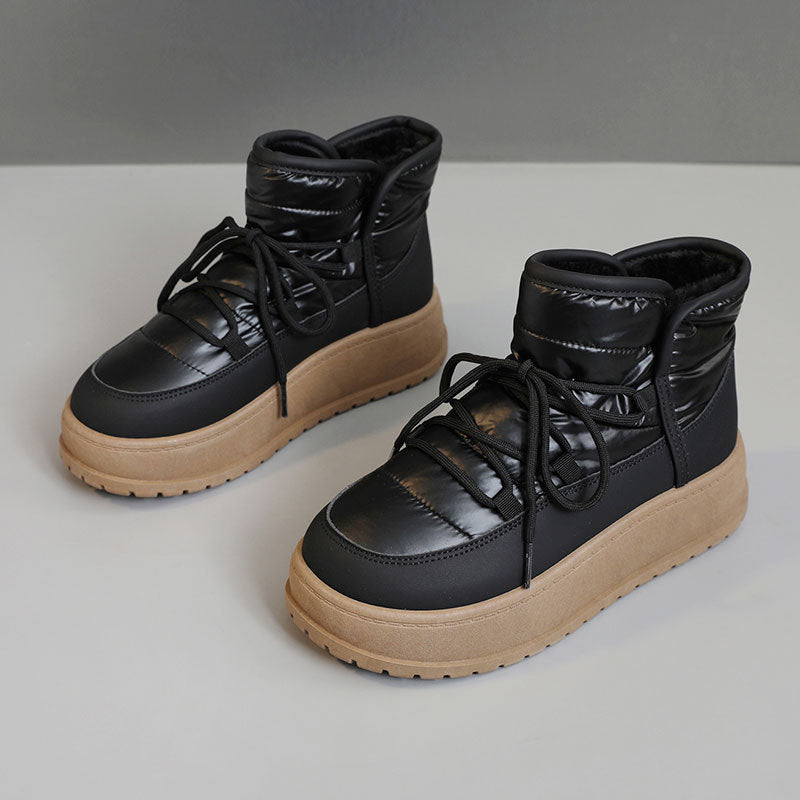 Winter Warm Fleece Lined High Top Thick Sole Elevated Cotton Shoes - JAS AND SUE