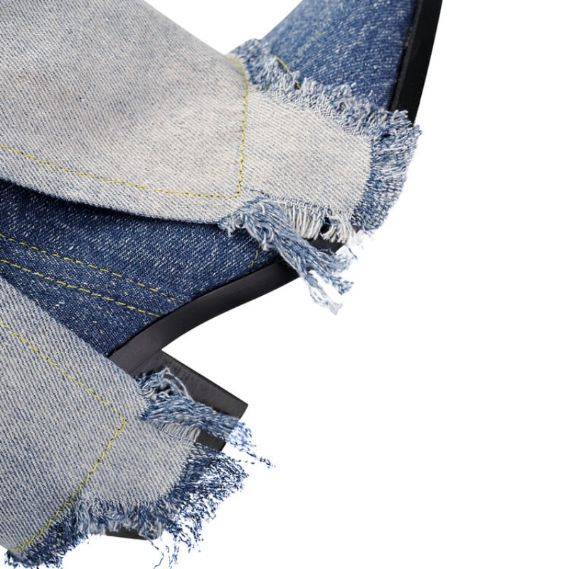 Elegant High-Heeled Color Matching Denim Knee High Boots - JAS AND SUE