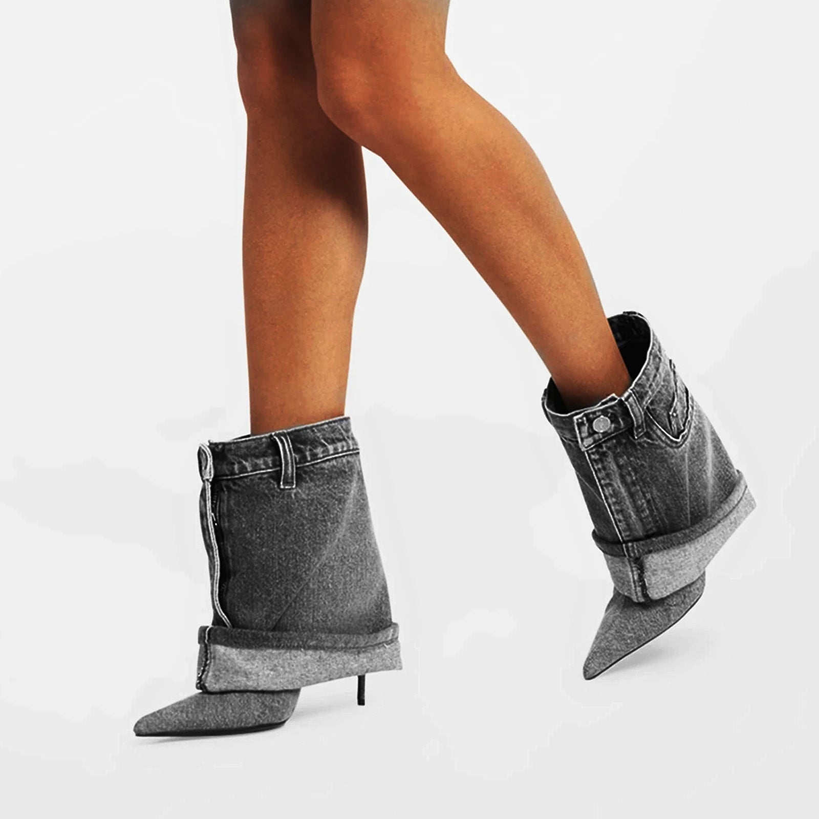 Autumn/Winter Denim Fine High Heel Skirt Boots - JAS AND SUE