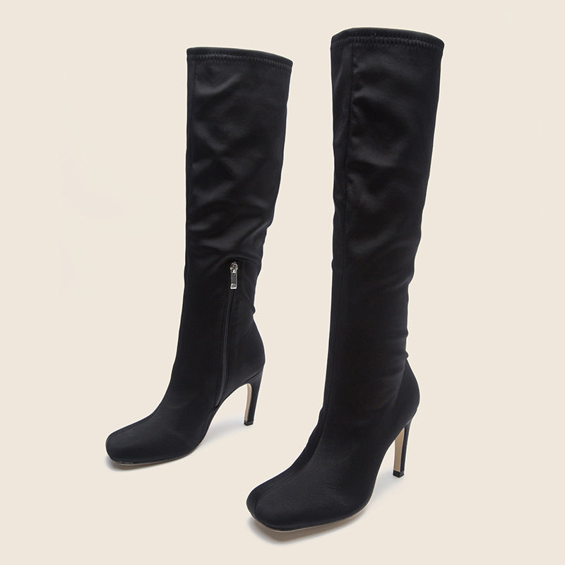 Oversized Widened Knee Length Boots High Rise Flat Bottomed New Type Of Thin Heel High Root Cavalry Boots - JAS AND SUE