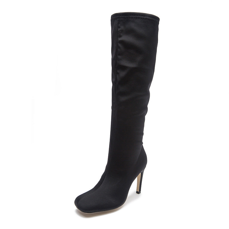 Oversized Widened Knee Length Boots High Rise Flat Bottomed New Type Of Thin Heel High Root Cavalry Boots - JAS AND SUE