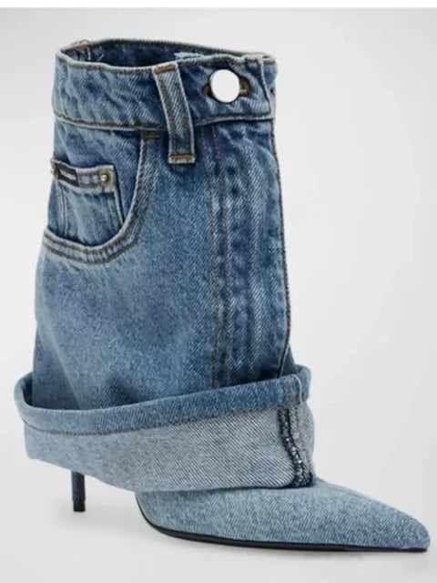 Autumn/Winter Denim Fine High Heel Skirt Boots - JAS AND SUE