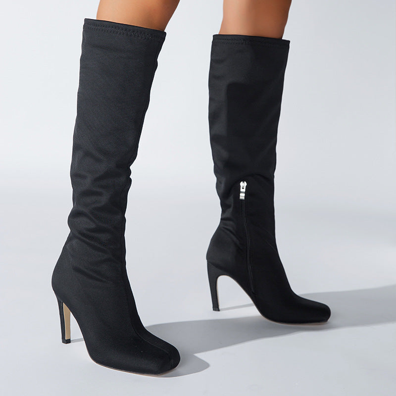 Oversized Widened Knee Length Boots High Rise Flat Bottomed New Type Of Thin Heel High Root Cavalry Boots - JAS AND SUE
