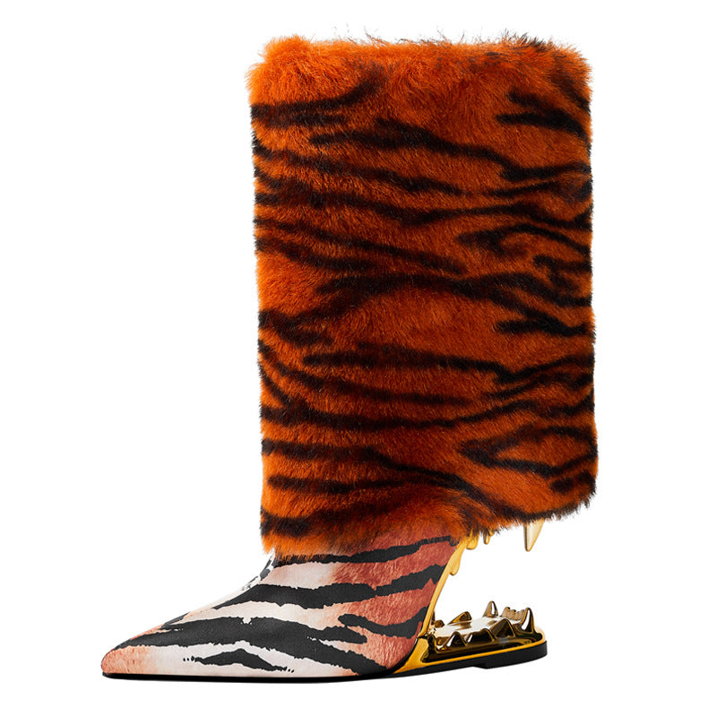 Elegant Brown Mid Calf High Heel Boots - JAS AND SUE