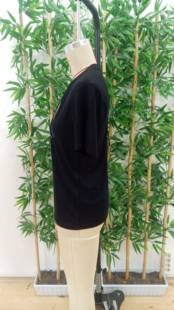 Cute Dog Print Black Viscose T-Shirt for Women