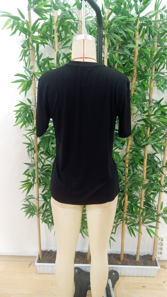 Cute Dog Print Black Viscose T-Shirt for Women