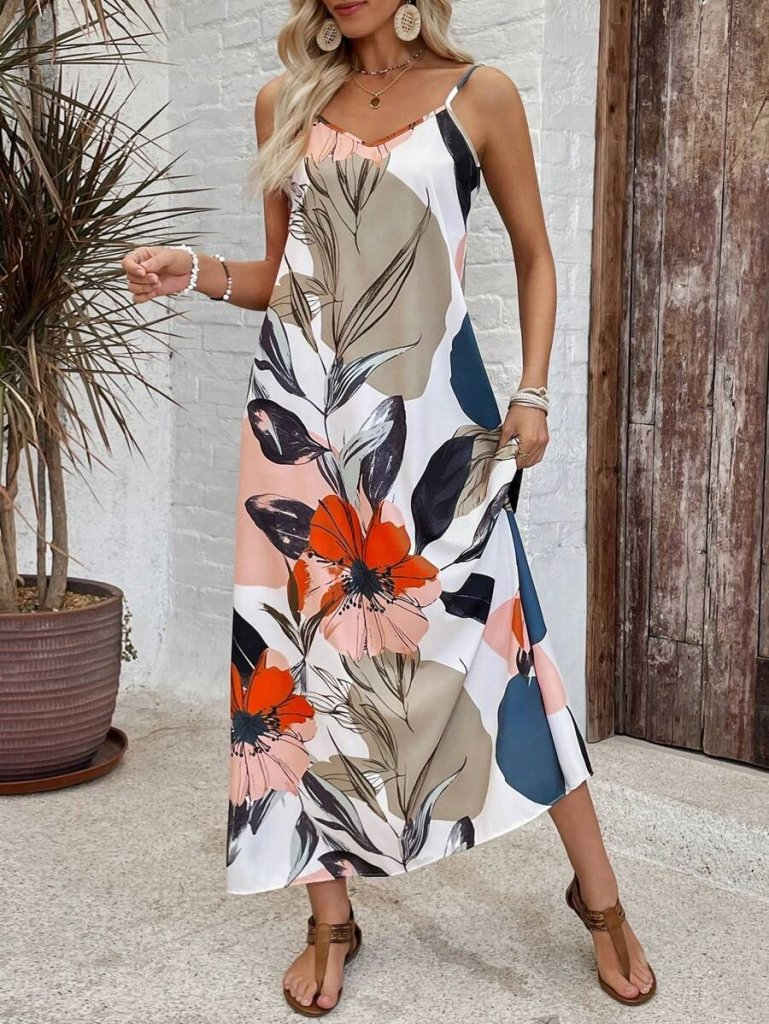 Chic Wide V-Neck Jersey Dress with Rope Straps