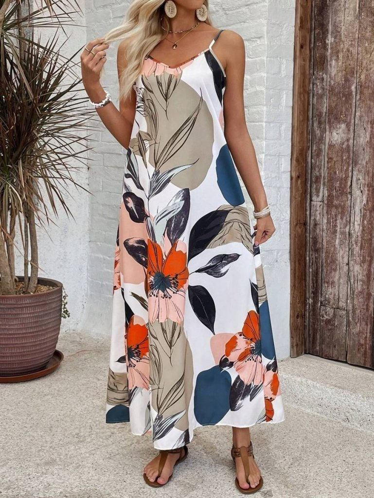 Chic Wide V-Neck Jersey Dress with Rope Straps