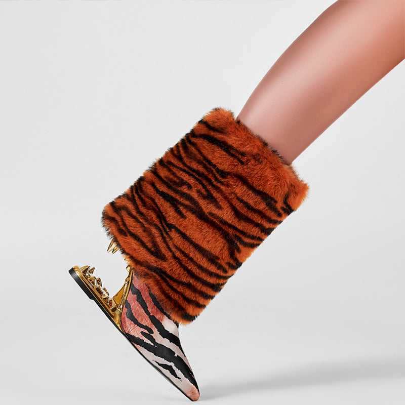 Elegant Brown Mid Calf High Heel Boots - JAS AND SUE