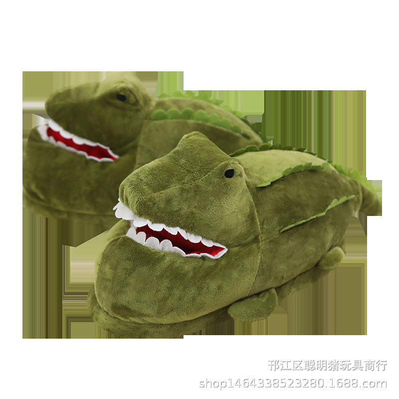 New Crocodile Plush Cotton Slippers Indoor Home Shark Slippers Creative Funny Big Cotton Shoes - JAS AND SUE