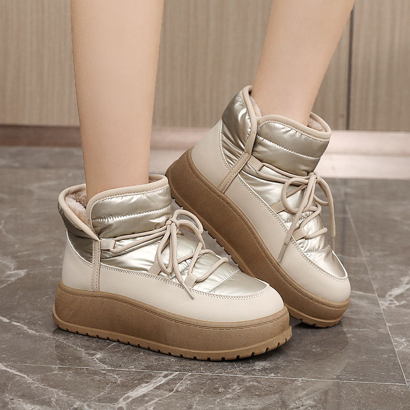 Winter Warm Fleece Lined High Top Thick Sole Elevated Cotton Shoes - JAS AND SUE