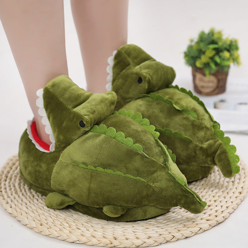 New Crocodile Plush Cotton Slippers Indoor Home Shark Slippers Creative Funny Big Cotton Shoes - JAS AND SUE