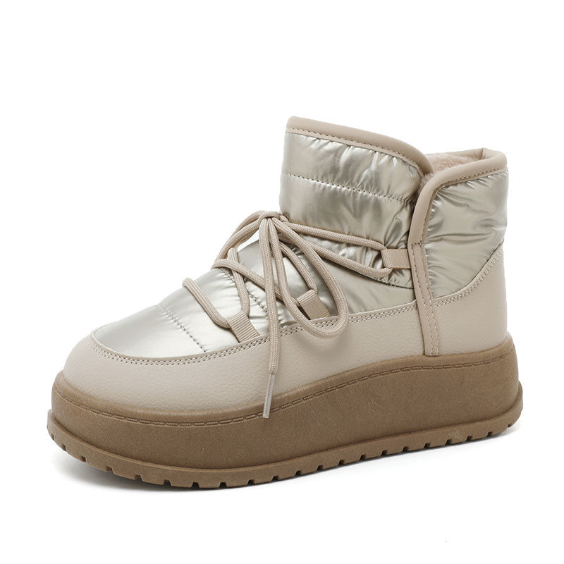 Winter Warm Fleece Lined High Top Thick Sole Elevated Cotton Shoes - JAS AND SUE