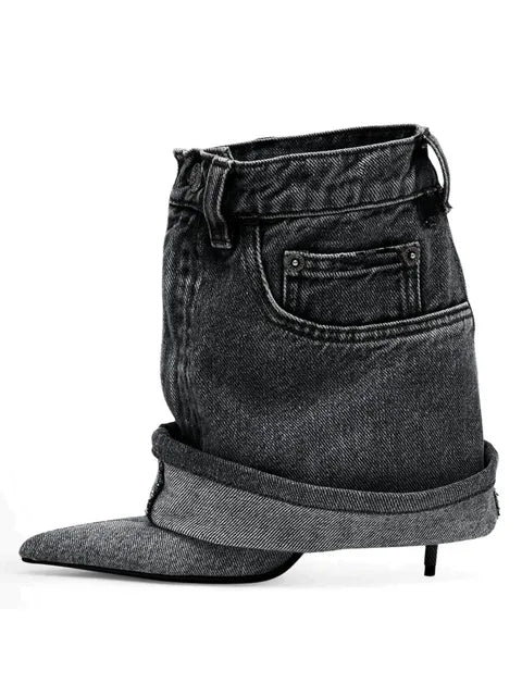Autumn/Winter Denim Fine High Heel Skirt Boots - JAS AND SUE