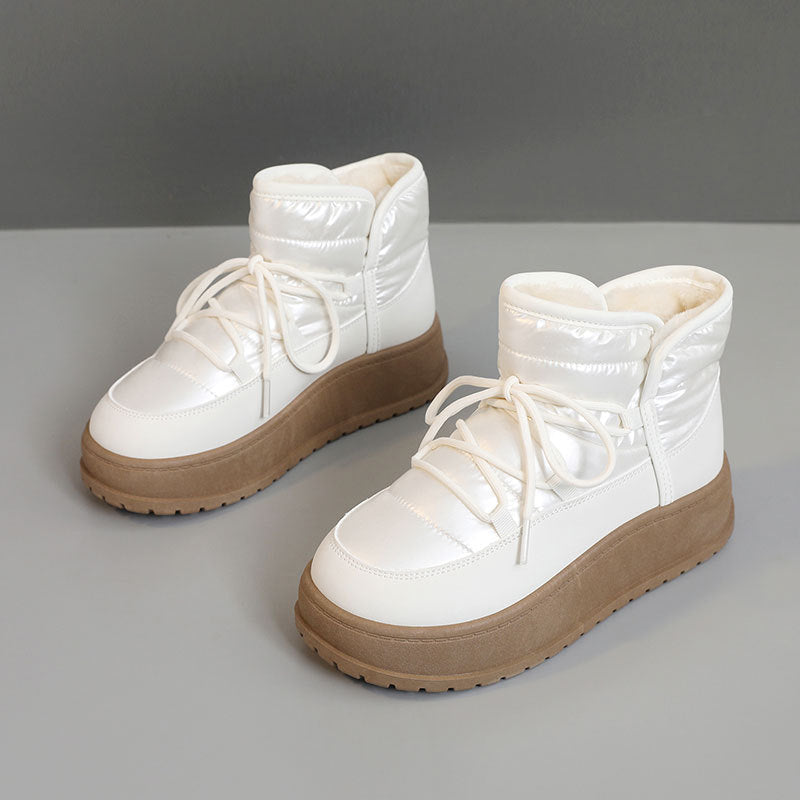 Winter Warm Fleece Lined High Top Thick Sole Elevated Cotton Shoes - JAS AND SUE