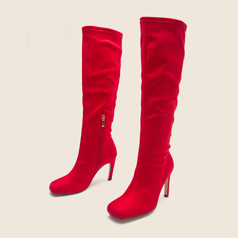 Oversized Widened Knee Length Boots High Rise Flat Bottomed New Type Of Thin Heel High Root Cavalry Boots - JAS AND SUE