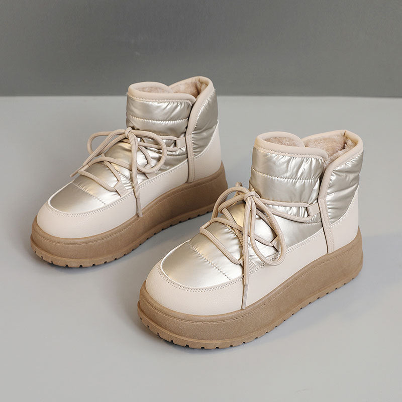Winter Warm Fleece Lined High Top Thick Sole Elevated Cotton Shoes - JAS AND SUE