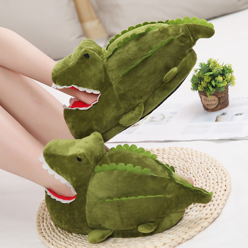 New Crocodile Plush Cotton Slippers Indoor Home Shark Slippers Creative Funny Big Cotton Shoes - JAS AND SUE