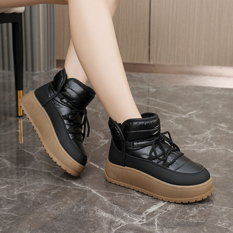 Winter Warm Fleece Lined High Top Thick Sole Elevated Cotton Shoes - JAS AND SUE