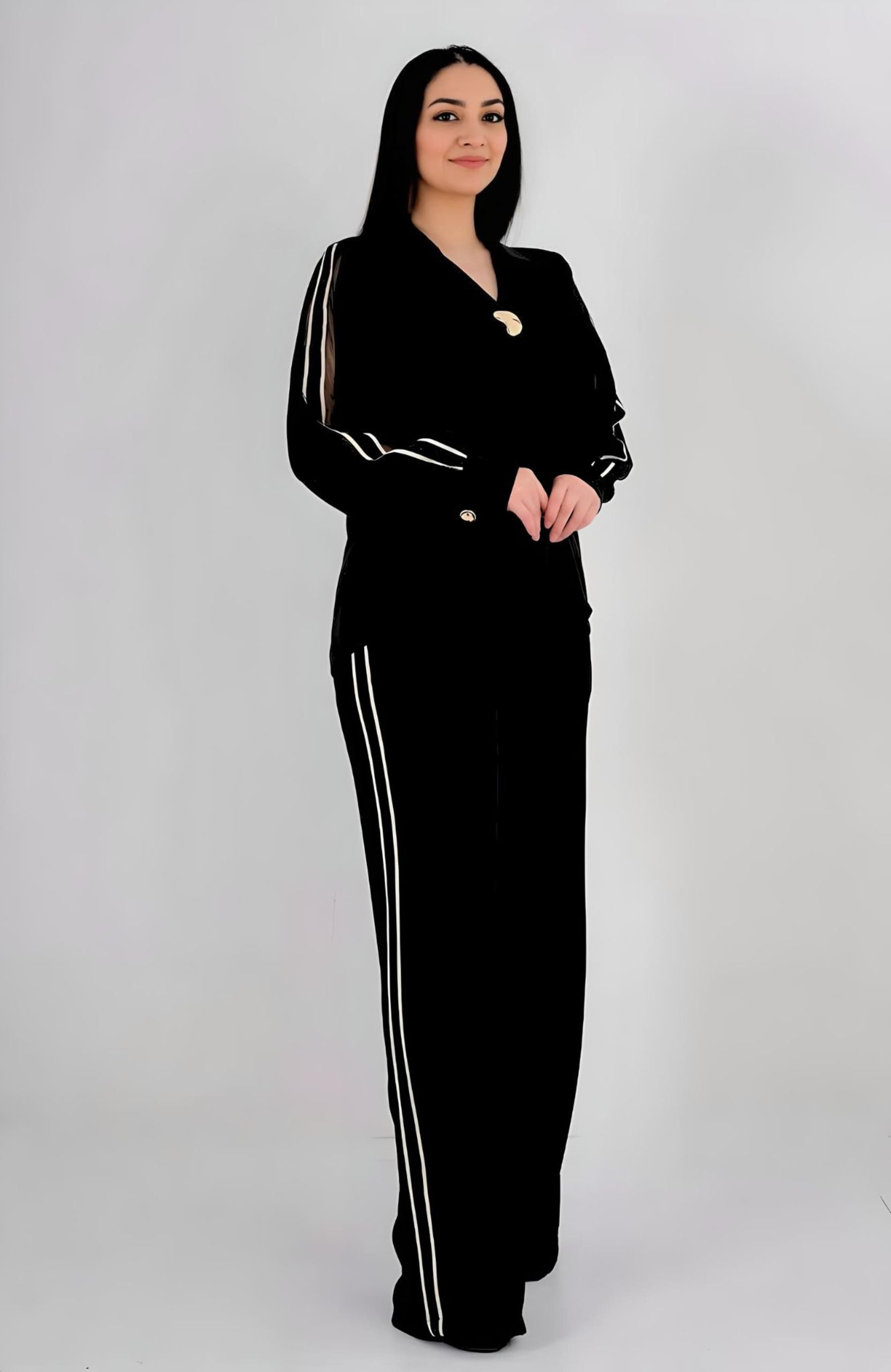 Chic Plus Size Long Sleeve Black Suit