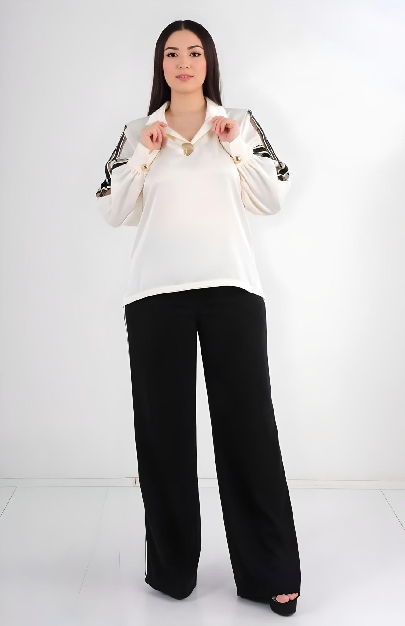 Chic Plus Size Long Sleeve Black Suit