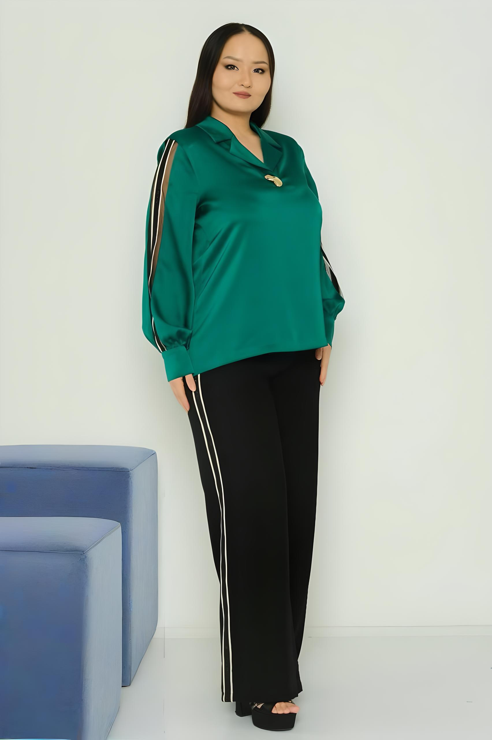 Chic Plus Size Long Sleeve Black Suit