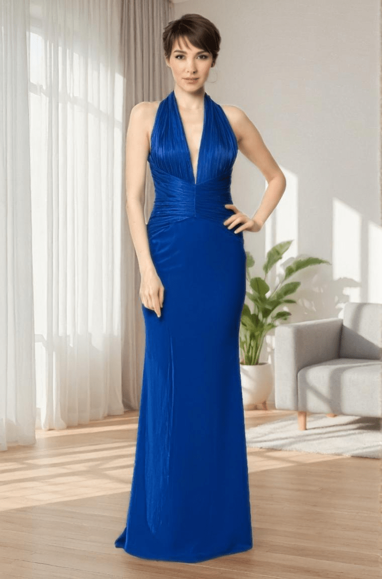 Navy Blue and White Formal Evening Dress for Women - JAS AND SUE