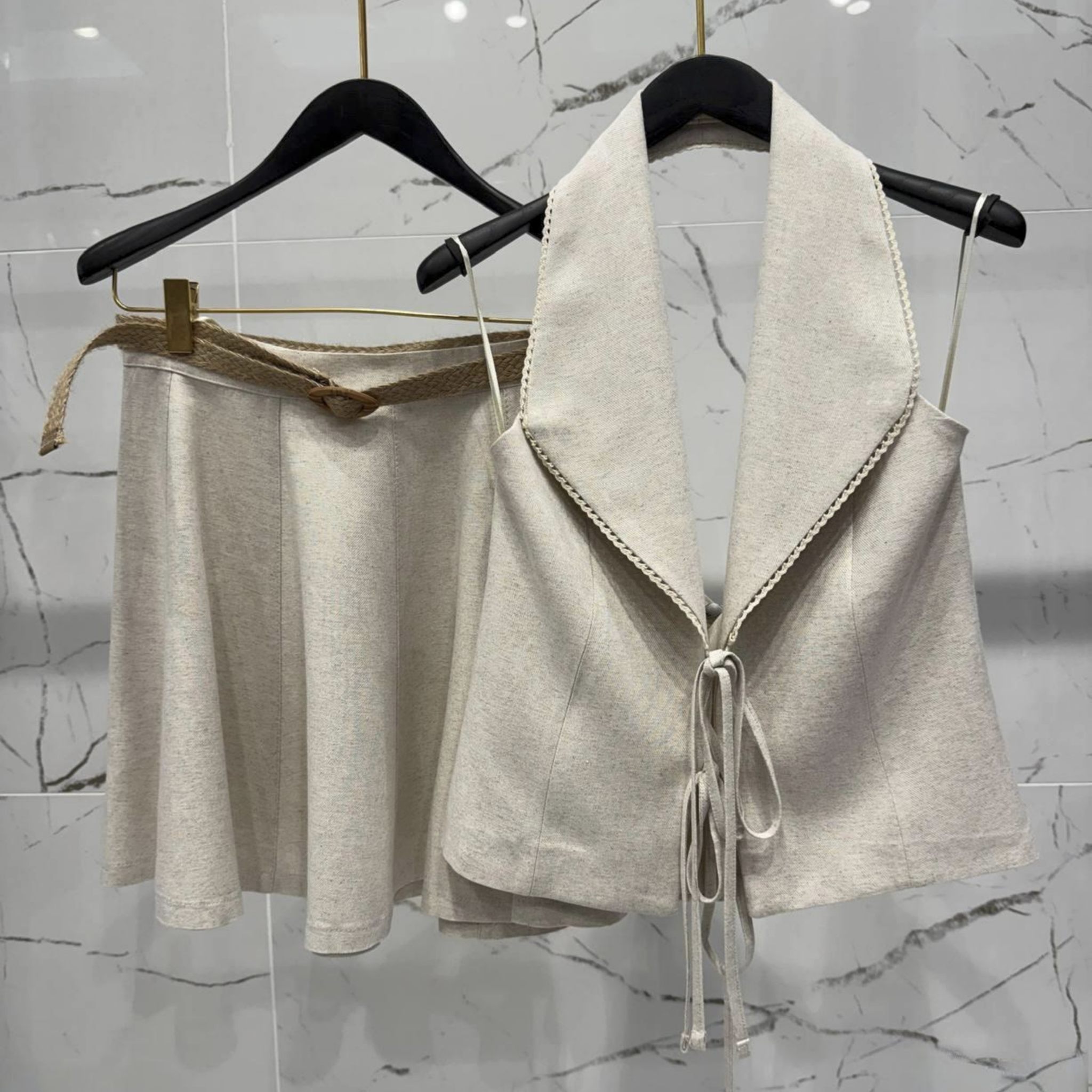 Linen Flounced Mini Skirt