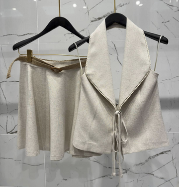 Linen Flounced Mini Skirt