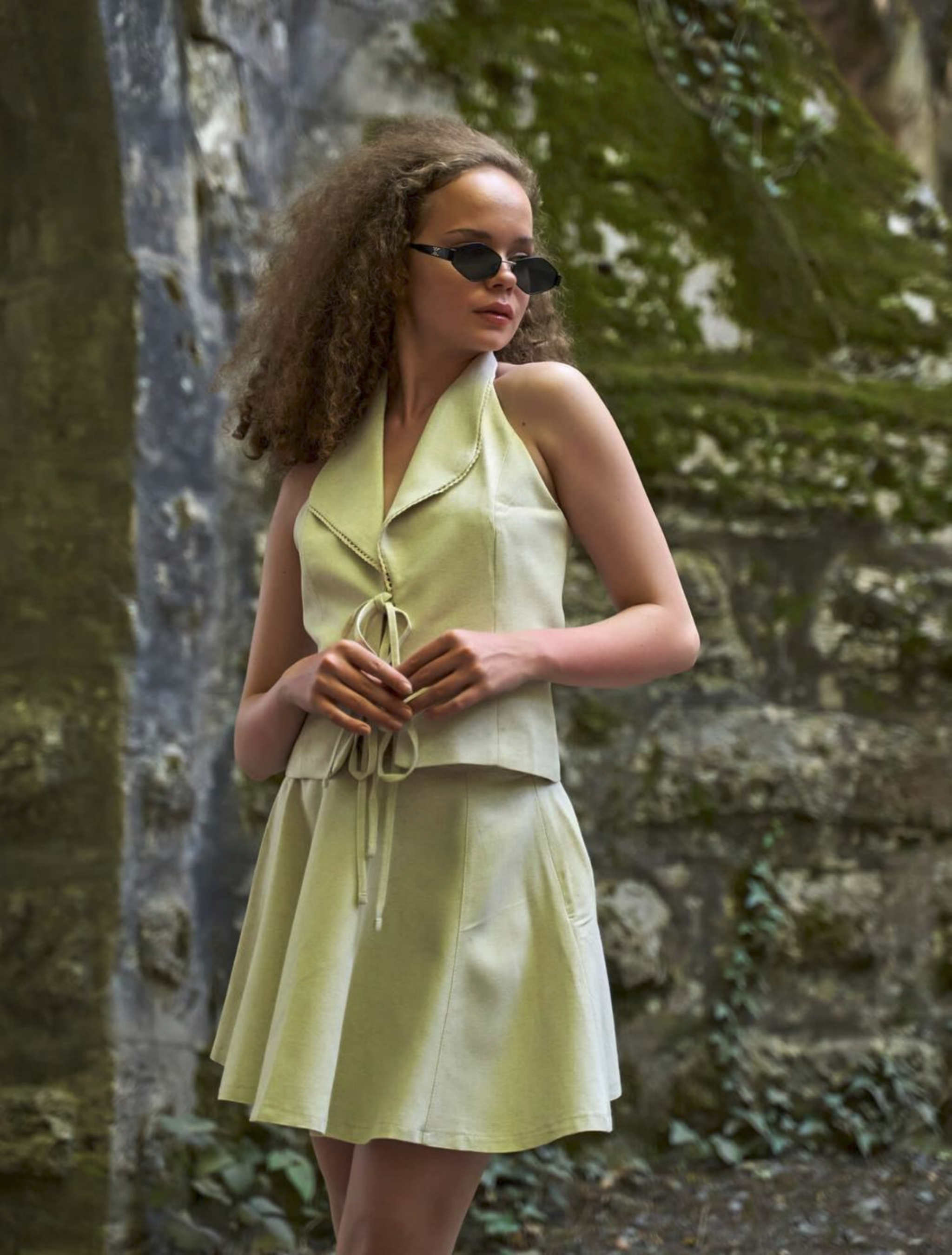 Linen Flounced Mini Skirt