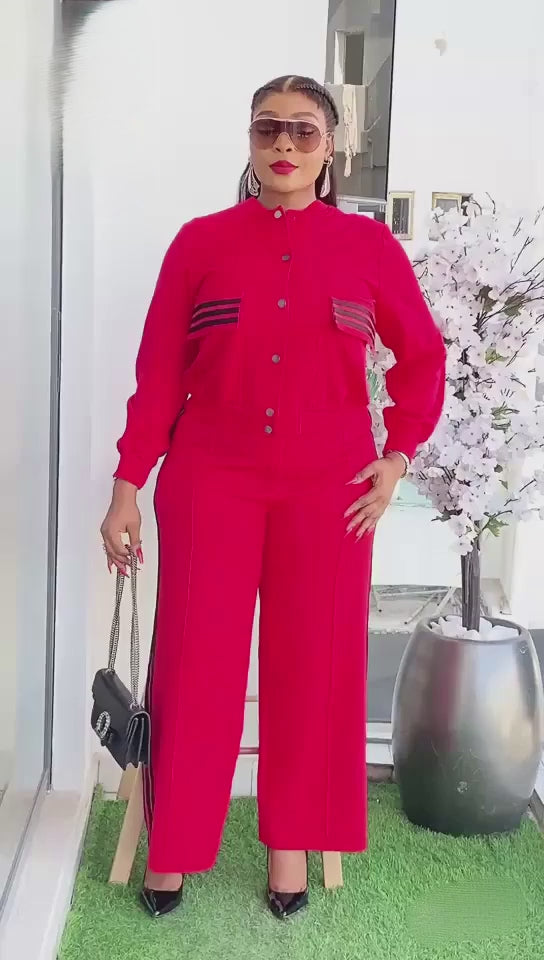 Smart Plus Size 2PC Long Sleeve Red Suit