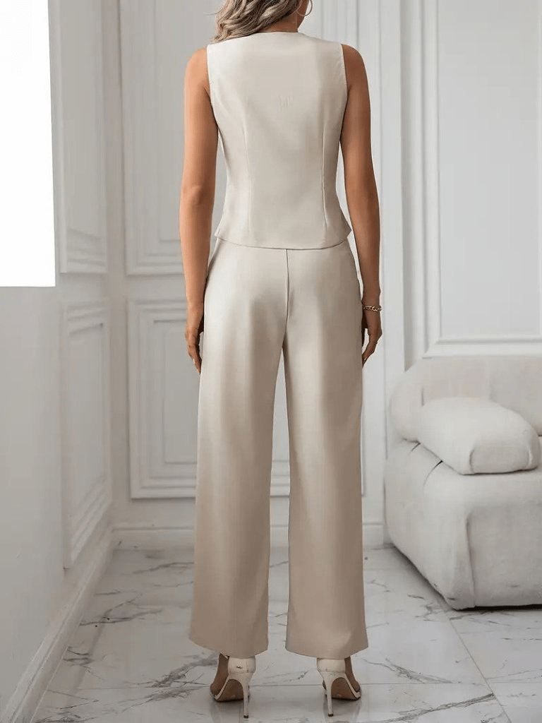 Satin Two-Piece Suit: Sleeveless Waist coat & Trousers Set - JAS AND SUE