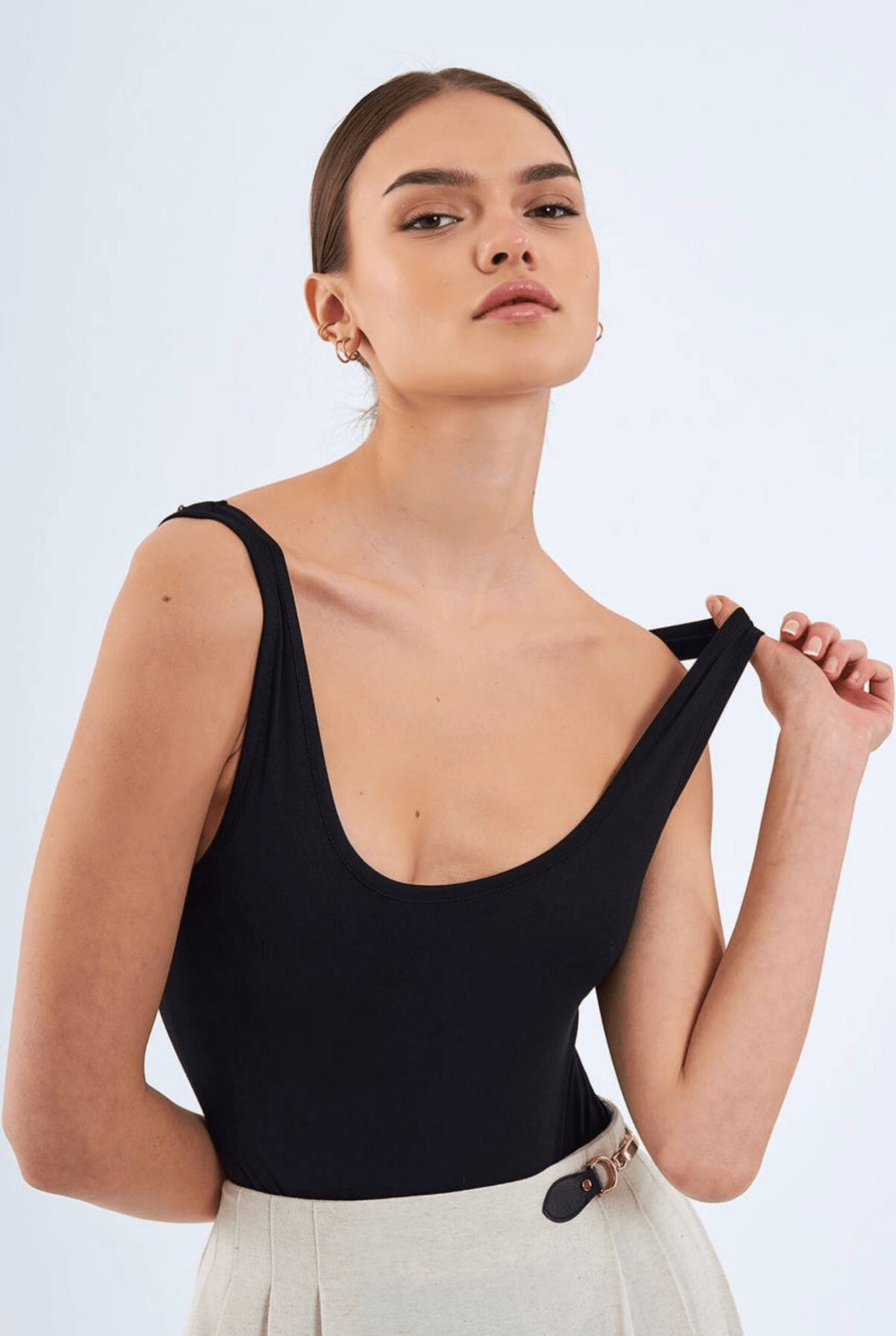 U Neck Thick Strapped U Shaped Bodysuit - All Season Essential - JAS AND SUE