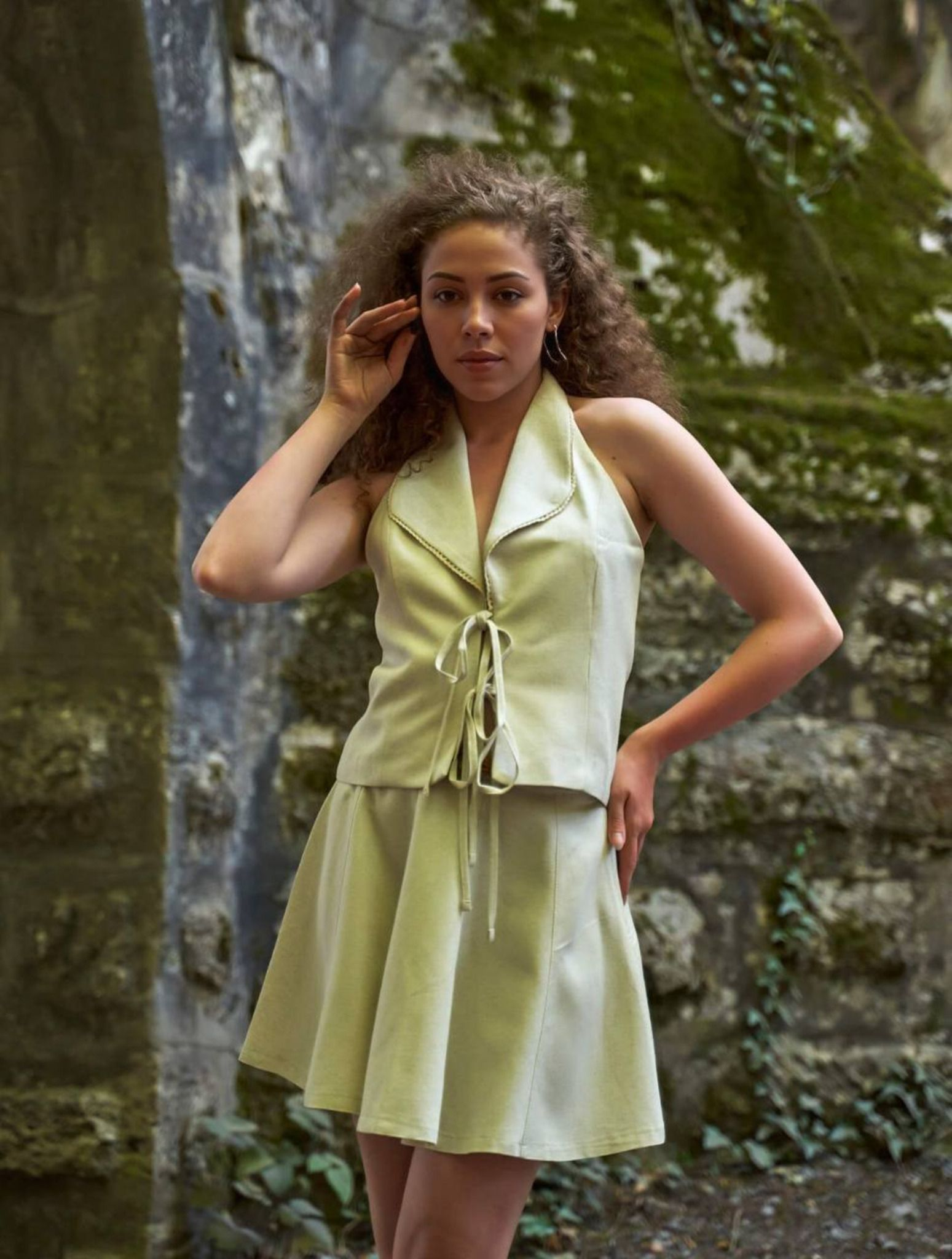 Linen Flounced Mini Skirt